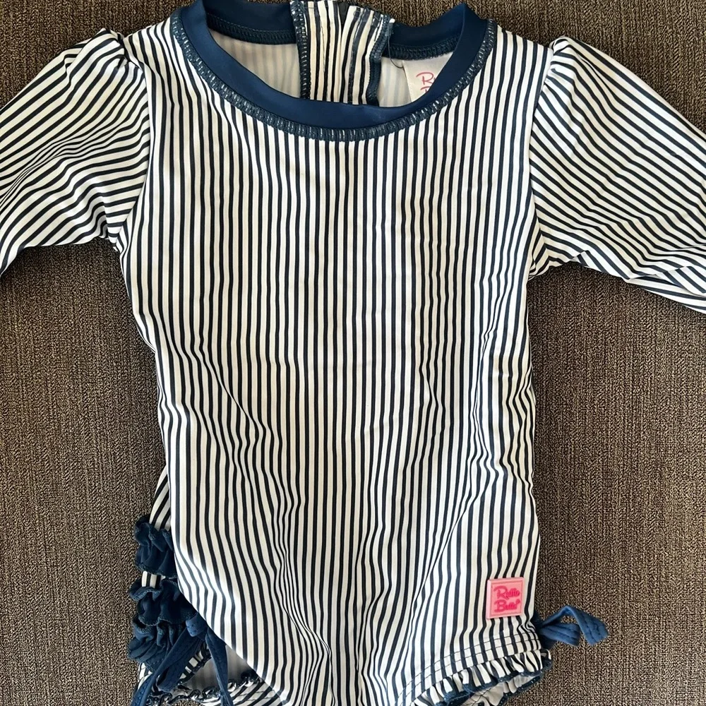 Rufflebutts Navy White Stripe Bathing Suit 12-18 Months - Picture 3 of 5